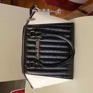 Lux de Ville Faux Black and White Crocodile Lady Vamp handbag